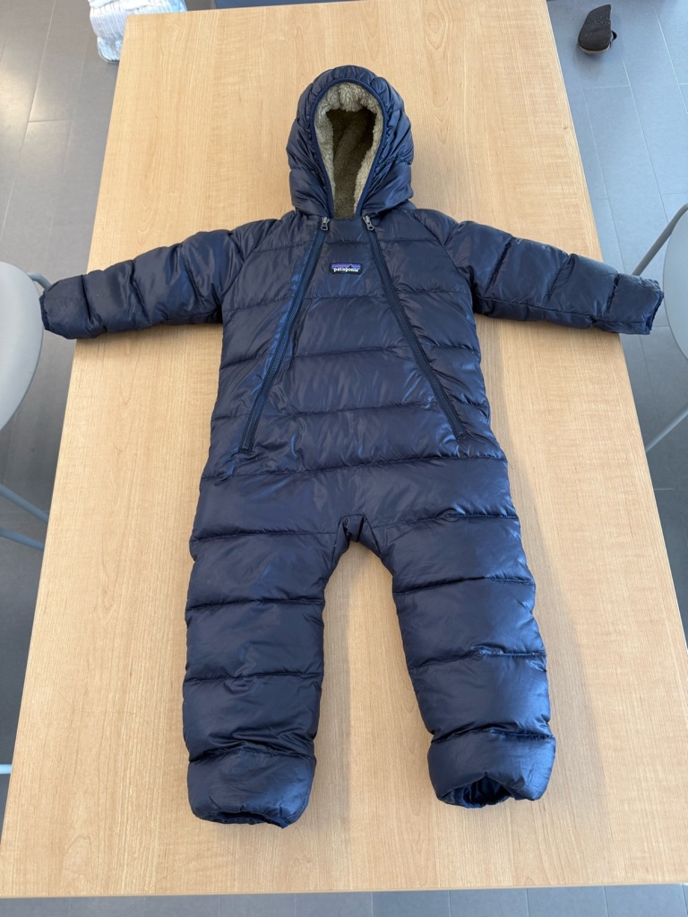 Patagonia Navy Bunting Suit with Tan Sherpa Lining